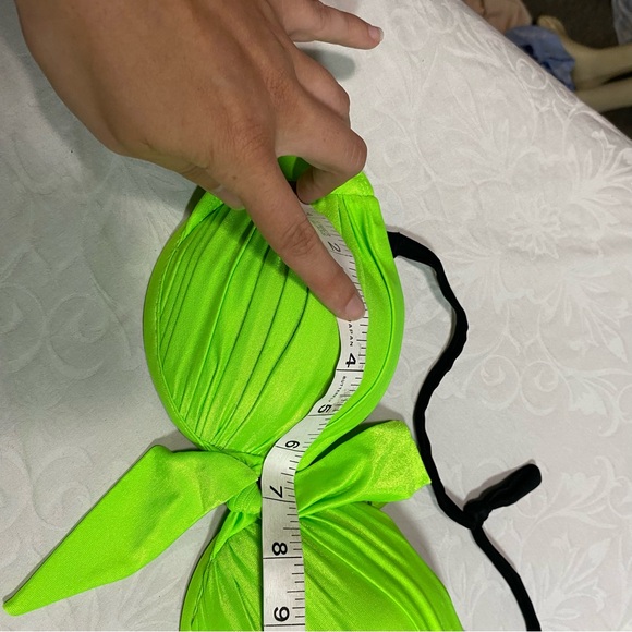 Vintage 80’s Bikini Top Highlighter Green Neon Halter Scrunch Twist Tie - Picture 7 of 13